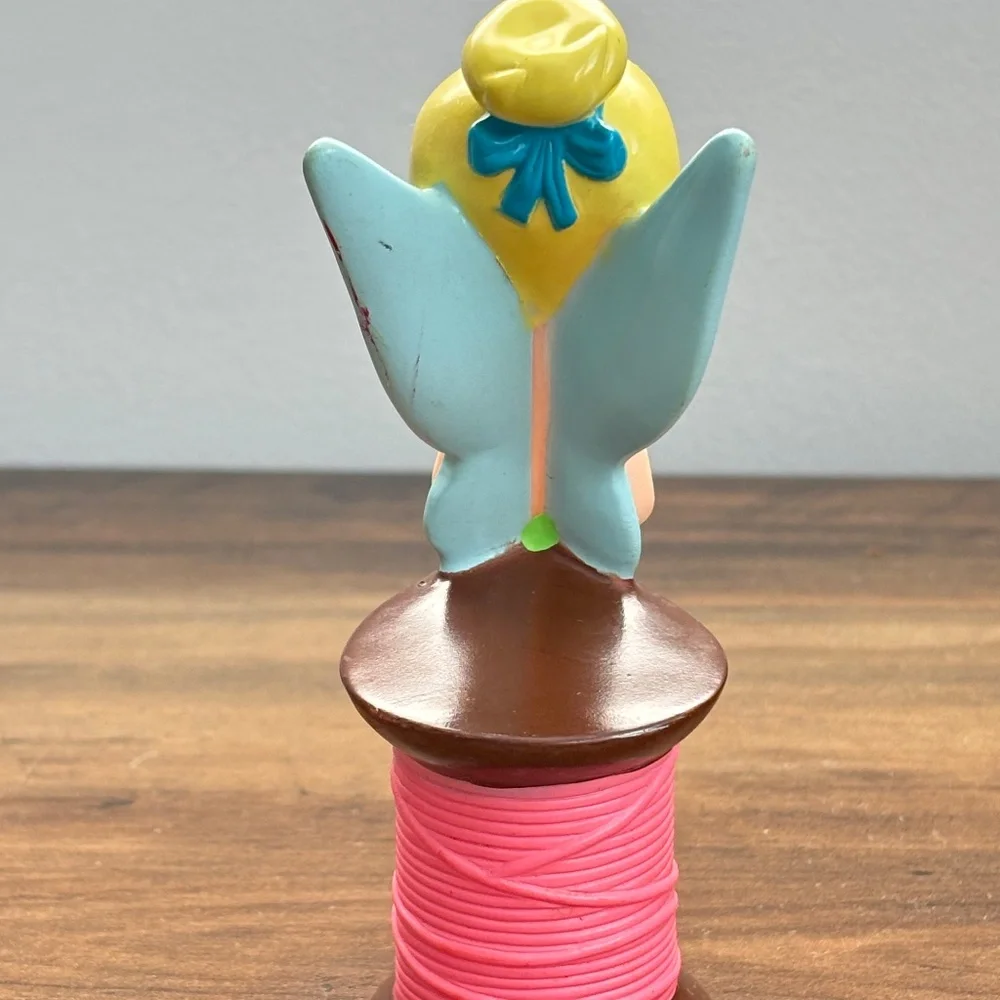 VINTAGE Disney Peter Pan TINKERBELL Fairy Spool Yarn Bath Toy Figure Cake Topper